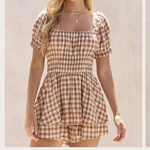 Urban Outfitters Brown Gingham Romper Dress